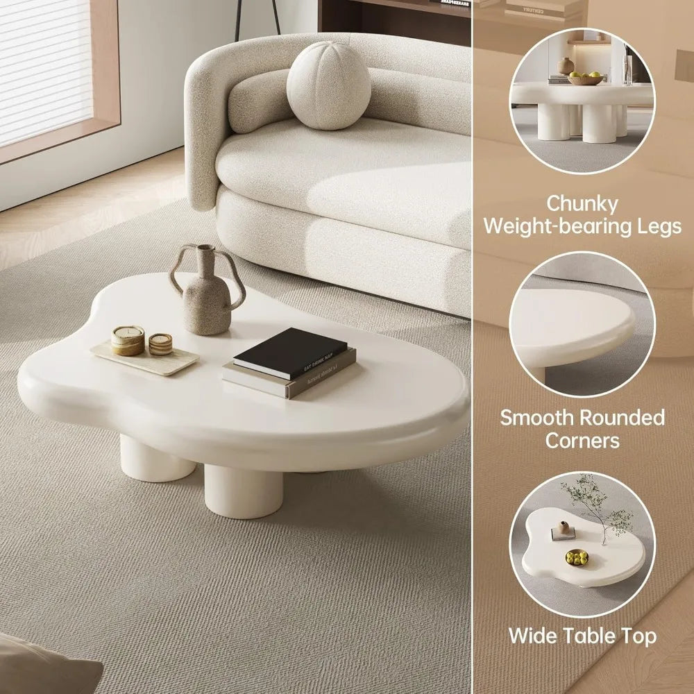 Cream White Coffee Table - Cute Cloud Design Sofa End Table with 4 Legs for Living Room