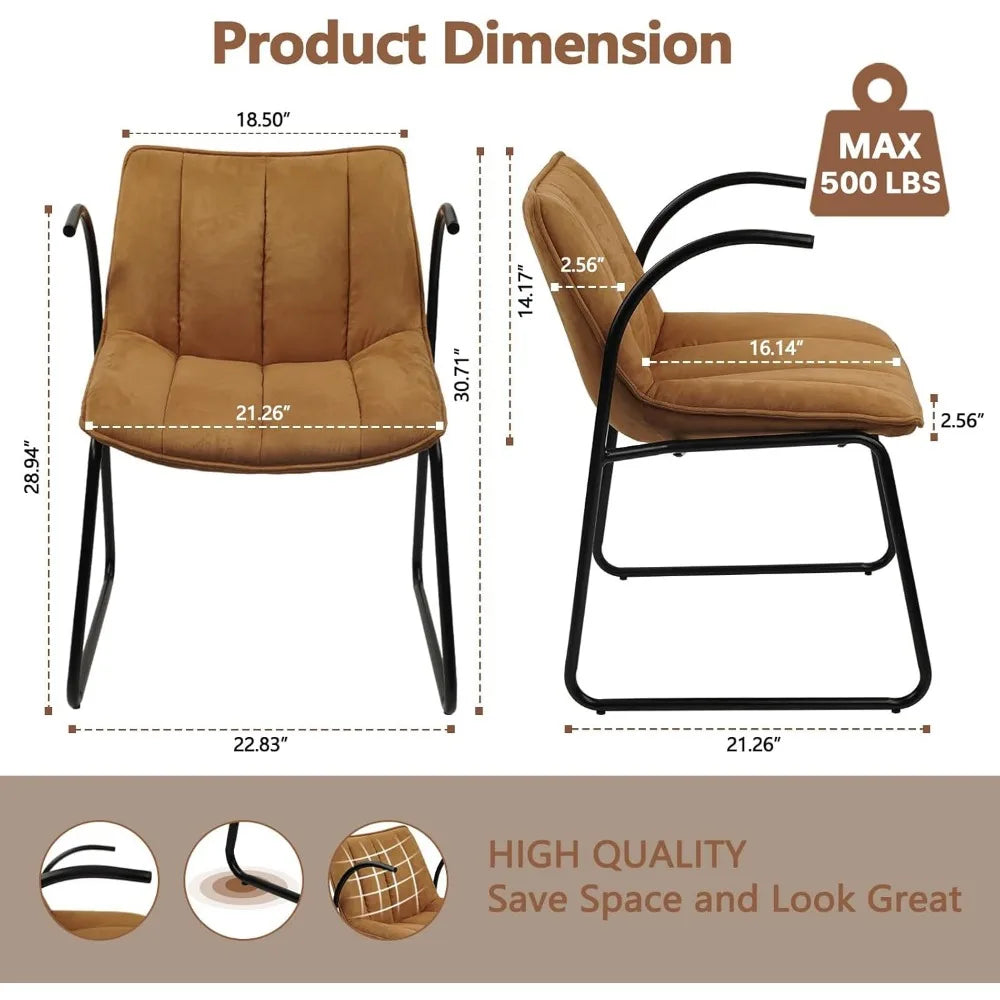 Mid-Century Modern Accent Chairs Set of 2, Upholstered Leather Lounge Sofa Chair Comfy Reading Chair with Metal Frame,