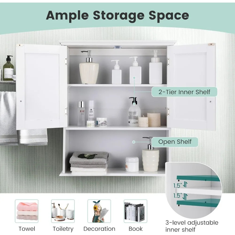 Bathroom Cabinet Wall Mounted, Bathroom Storage Cabinet w/Adjustable Shelf, 2-Door Bathroom Wall Cabinet, Over The Toilet Cabin