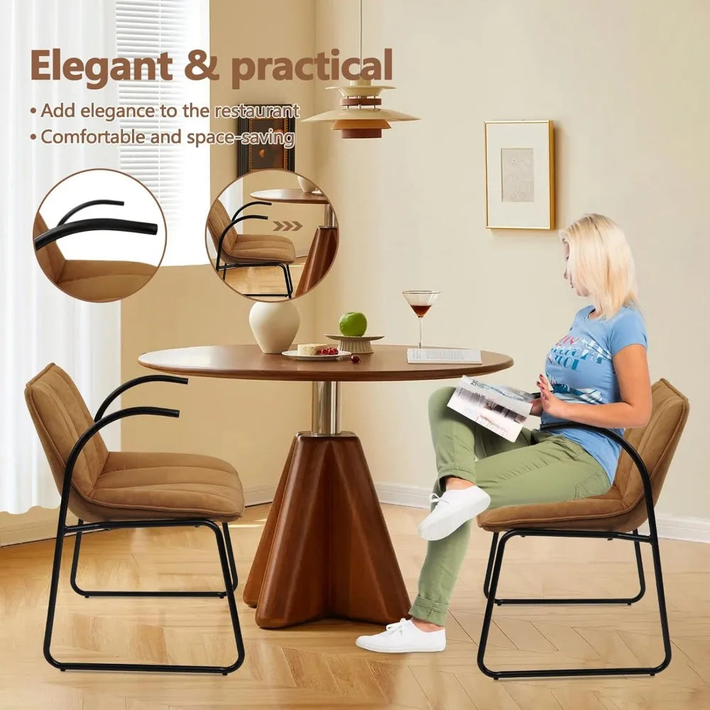 Mid-Century Modern Accent Chairs Set of 2, Upholstered Leather Lounge Sofa Chair Comfy Reading Chair with Metal Frame,