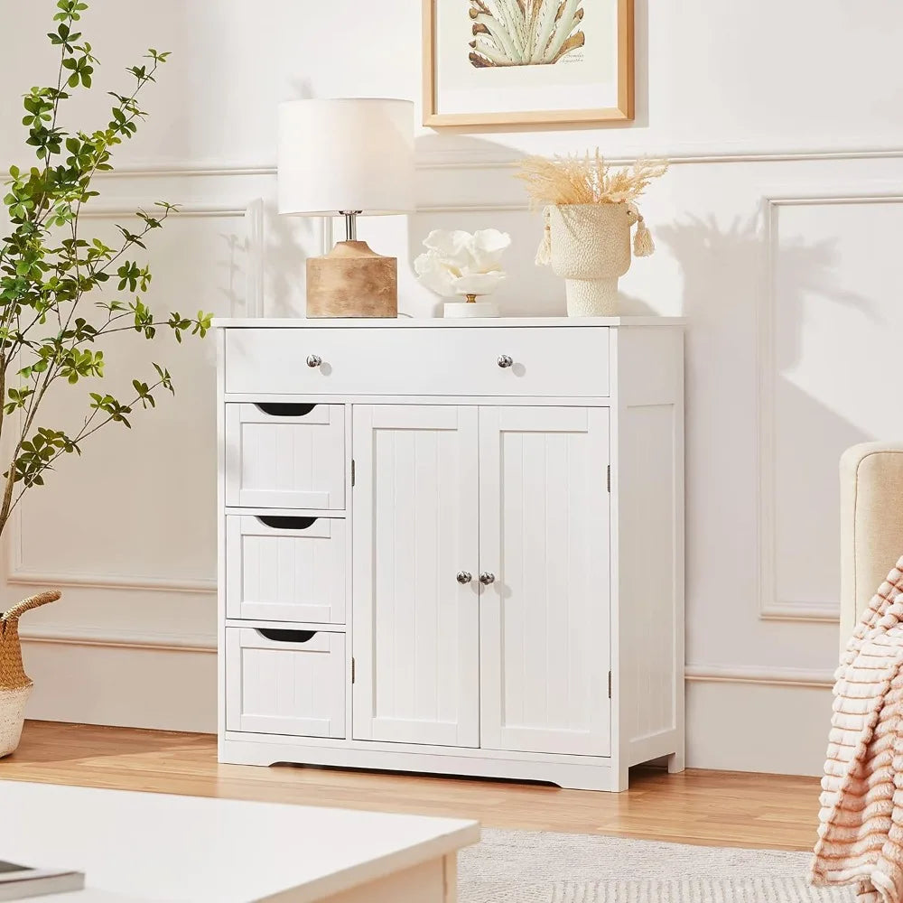 Bathroom Free-Standing Floor Cabinet, Practical Storage Cabinet with Drawers and Doors for Kitchen,Adjustable Shelves