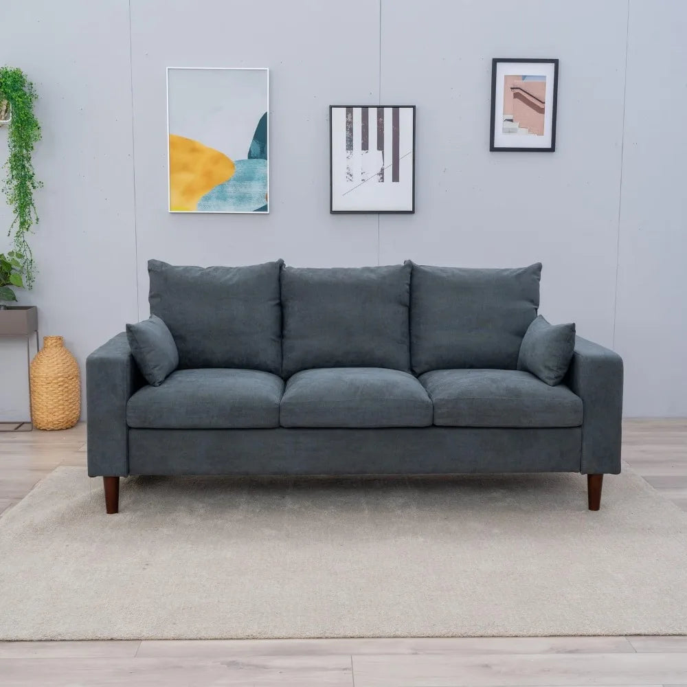 3 Seater Sofa Couches for Living Room Modern Linen Fabric Couch for Apartment and Small Space, Grey