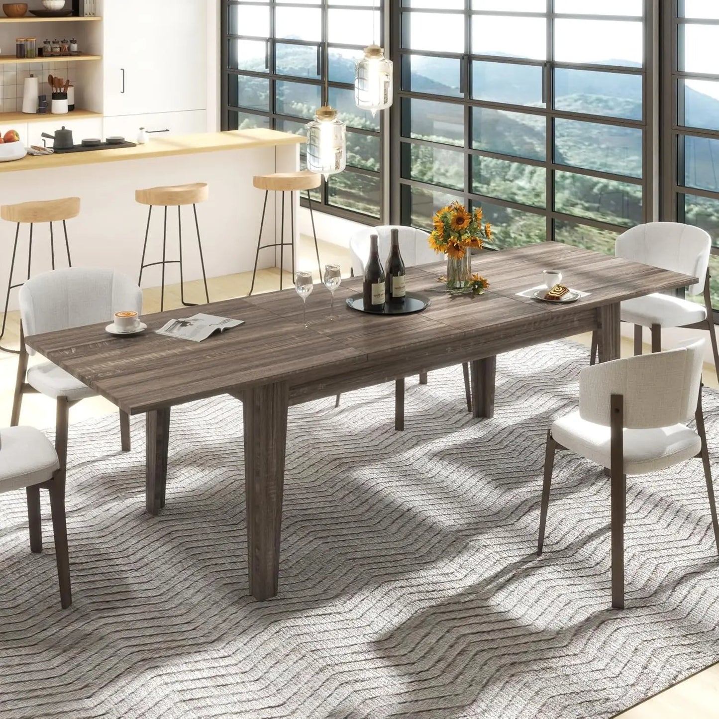 Extendable Dining Table for 6 8 10 12 Person, 70.8"-106.3" Rectangular Transformer Kitchen Table, Modern Space-Saving Extra Long