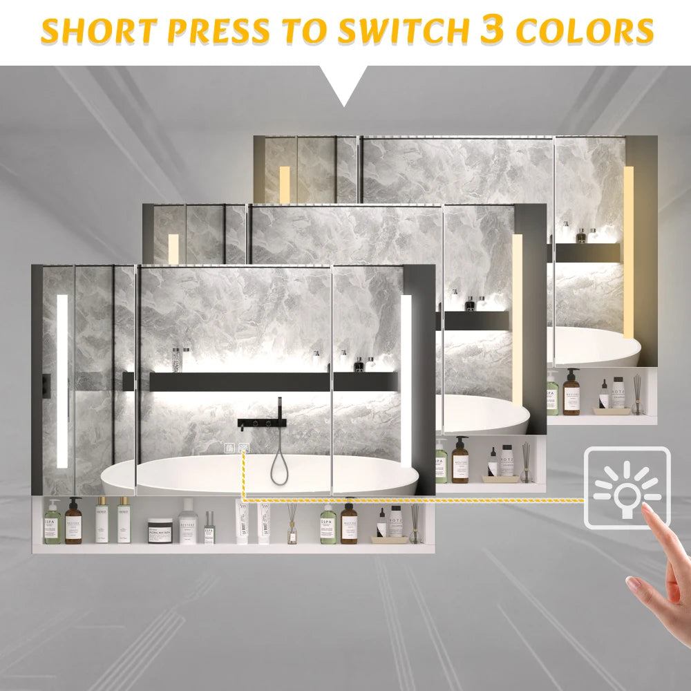 39x28 inches Aluminium Bathroom Cabinets, Mirrors and LED Lights, Multilevel Storage Compartments, Bathroom Storage Cabinet