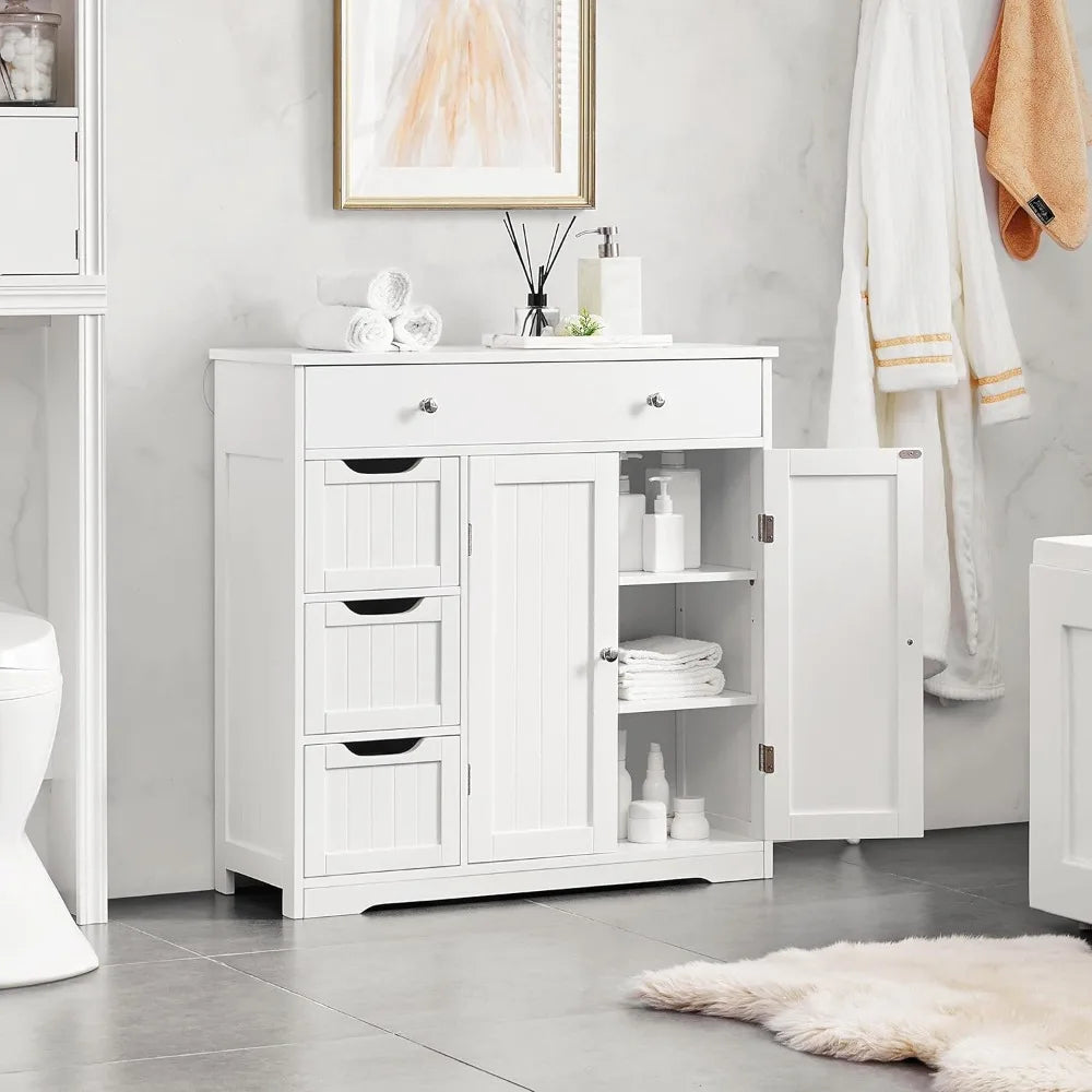 Bathroom Free-Standing Floor Cabinet, Practical Storage Cabinet with Drawers and Doors for Kitchen,Adjustable Shelves
