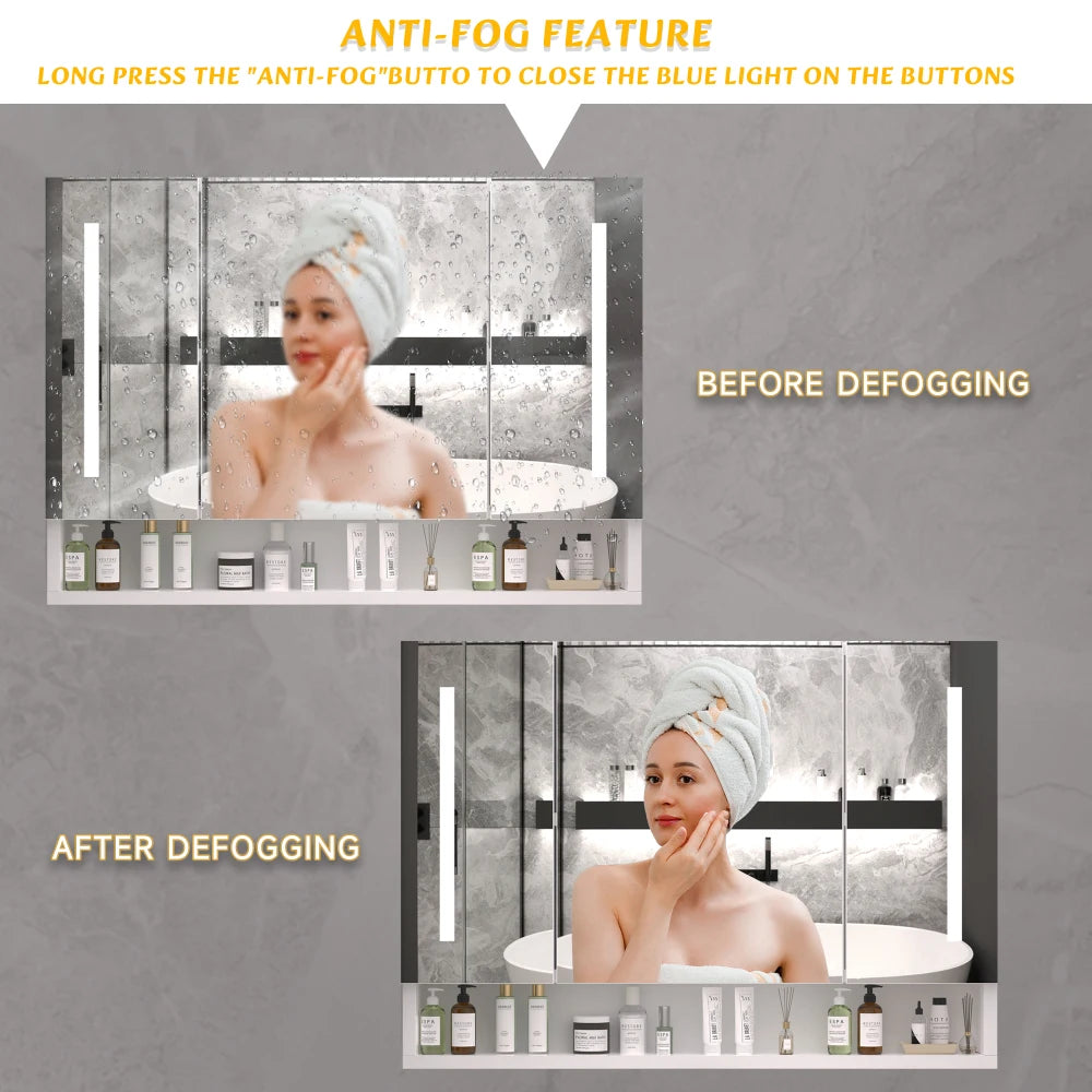 39x28 inches Aluminium Bathroom Cabinets, Mirrors and LED Lights, Multilevel Storage Compartments, Bathroom Storage Cabinet