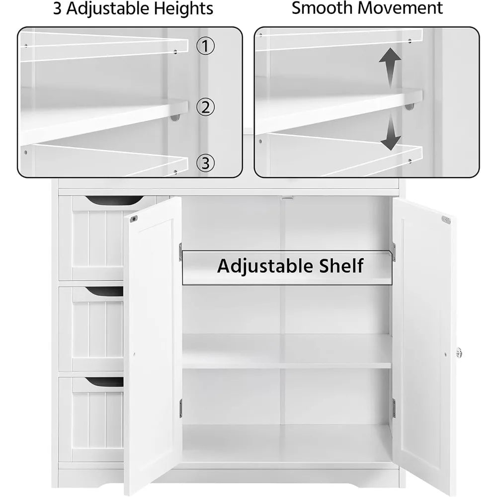 Bathroom Free-Standing Floor Cabinet, Practical Storage Cabinet with Drawers and Doors for Kitchen,Adjustable Shelves