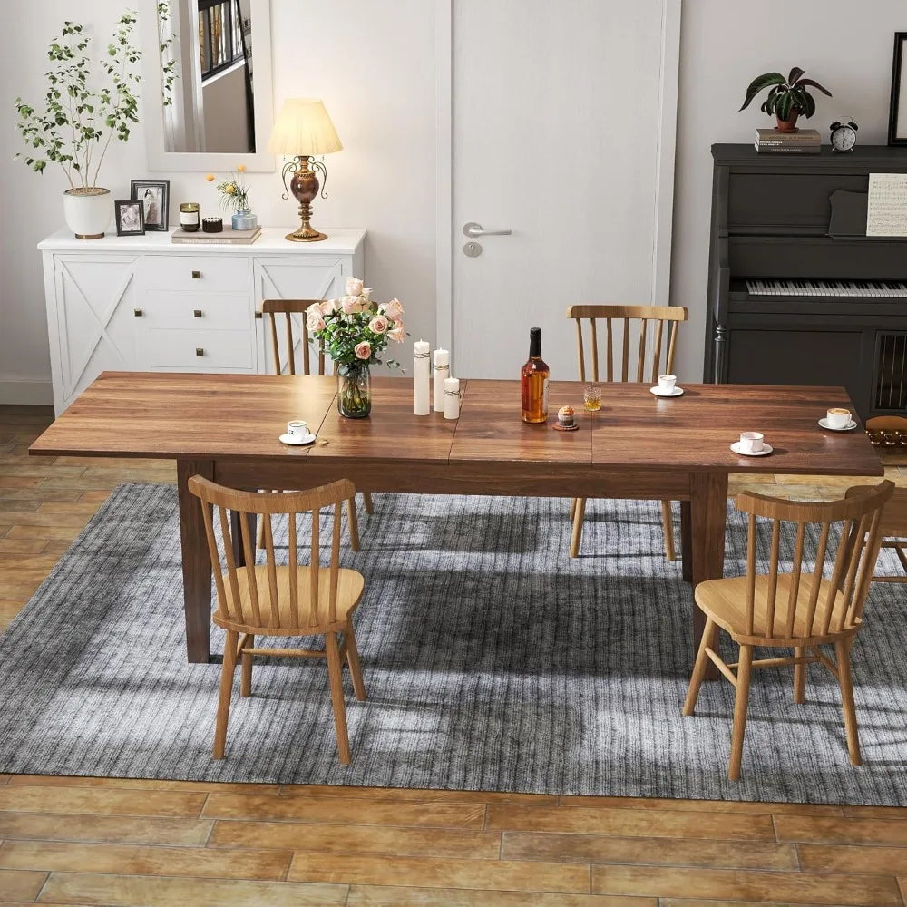 Extendable Dining Table for 6 8 10 12 Person, 70.8"-106.3" Rectangular Transformer Kitchen Table, Modern Space-Saving Extra Long