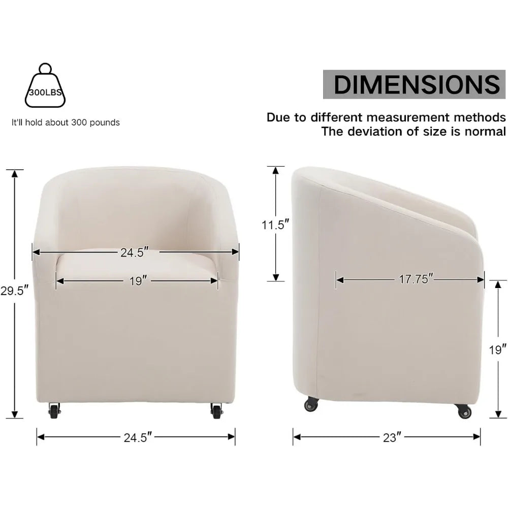 White Swivel Barrel Dining Chairs with Casters Set of 2, Modern Accent Upholstered Dining Room Chairs Comfy Armchair Side