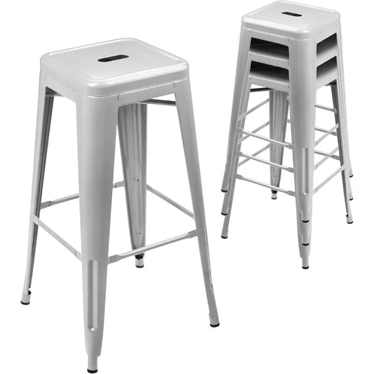 30" Metal Bar Stools Set of 4 Stackable Barstools Industrial High Backless Stools for Bar Counter Balcony Patio Dining Room Grey