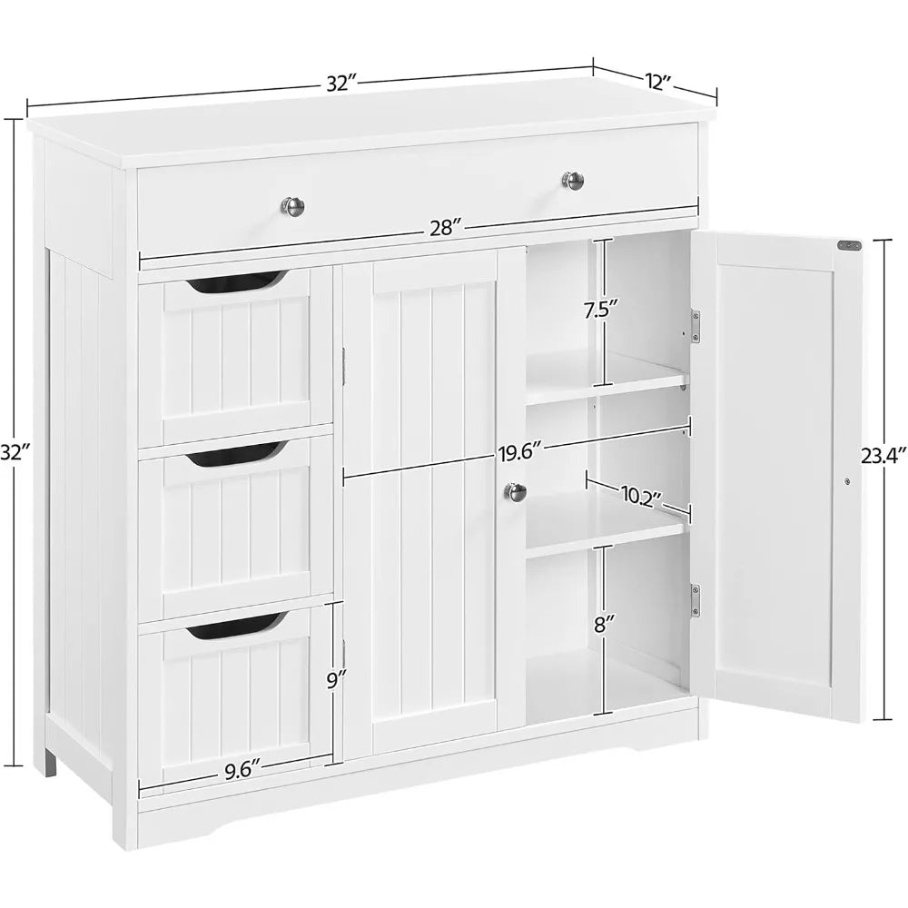 Bathroom Free-Standing Floor Cabinet, Practical Storage Cabinet with Drawers and Doors for Kitchen,Adjustable Shelves