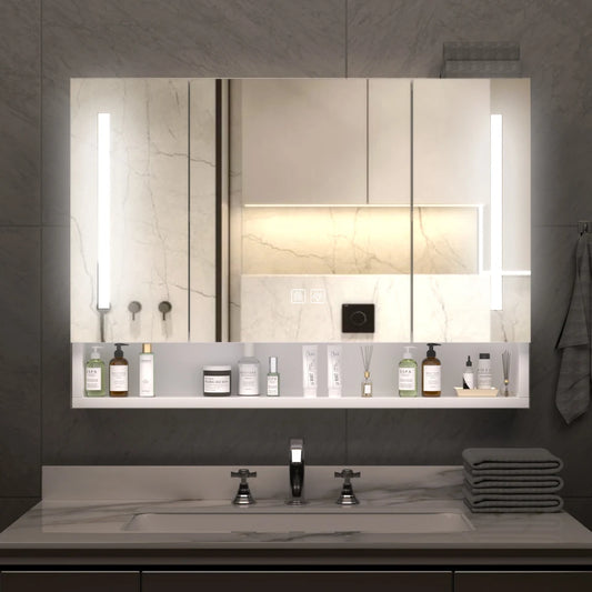 39x28 inches Aluminium Bathroom Cabinets, Mirrors and LED Lights, Multilevel Storage Compartments, Bathroom Storage Cabinet