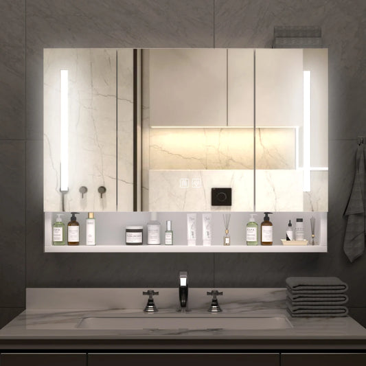 39x28 inches Aluminium Bathroom Cabinets, Mirrors and LED Lights, Multilevel Storage Compartments, Bathroom Storage Cabinet