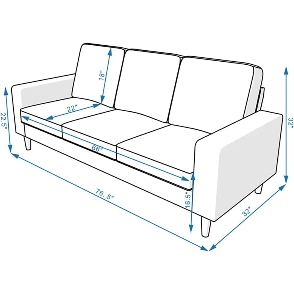 3 Seater Sofa Couches for Living Room Modern Linen Fabric Couch for Apartment and Small Space, Grey