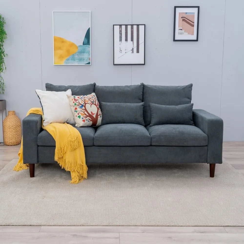 3 Seater Sofa Couches for Living Room Modern Linen Fabric Couch for Apartment and Small Space, Grey