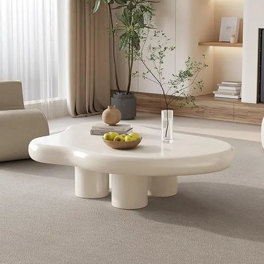 Cream White Coffee Table - Cute Cloud Design Sofa End Table with 4 Legs for Living Room