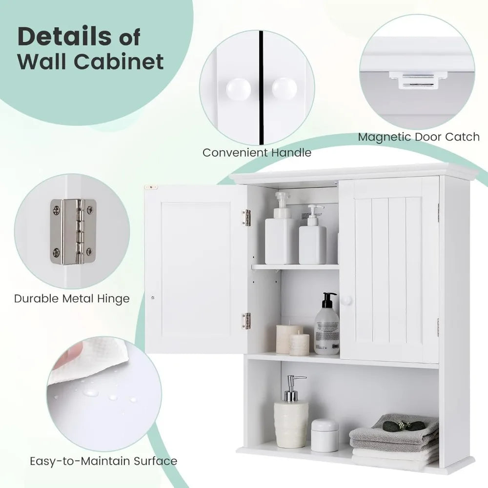 Bathroom Cabinet Wall Mounted, Bathroom Storage Cabinet w/Adjustable Shelf, 2-Door Bathroom Wall Cabinet, Over The Toilet Cabin