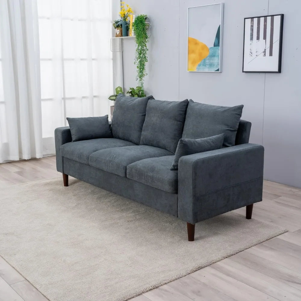 3 Seater Sofa Couches for Living Room Modern Linen Fabric Couch for Apartment and Small Space, Grey