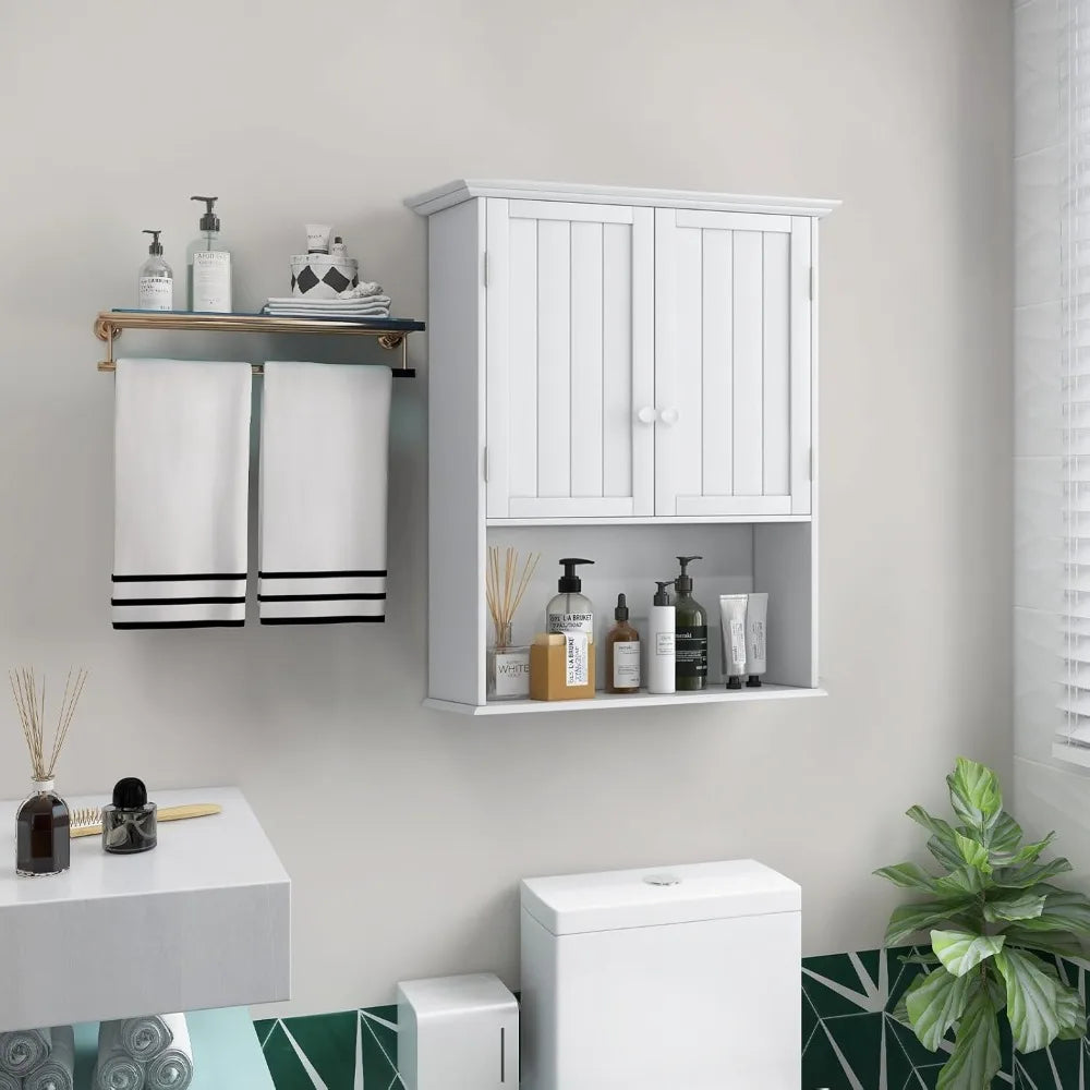 Bathroom Cabinet Wall Mounted, Bathroom Storage Cabinet w/Adjustable Shelf, 2-Door Bathroom Wall Cabinet, Over The Toilet Cabin