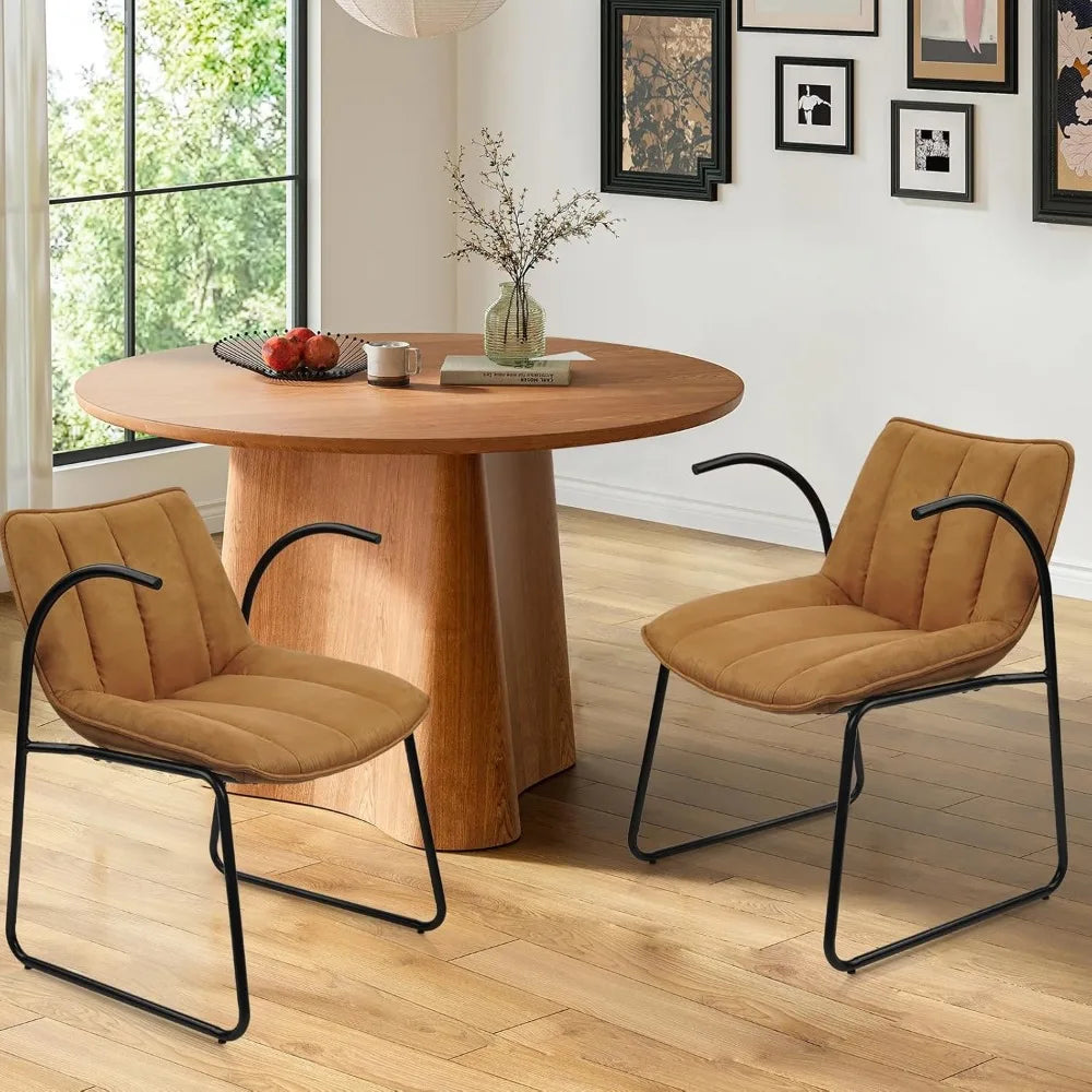 Mid-Century Modern Accent Chairs Set of 2, Upholstered Leather Lounge Sofa Chair Comfy Reading Chair with Metal Frame,