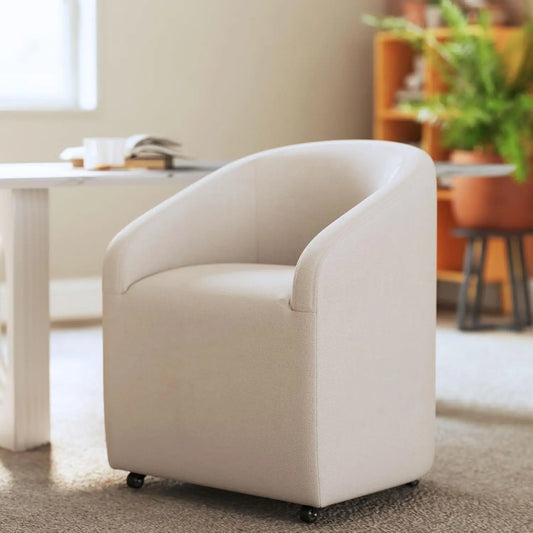 White Swivel Barrel Dining Chairs with Casters Set of 2, Modern Accent Upholstered Dining Room Chairs Comfy Armchair Side