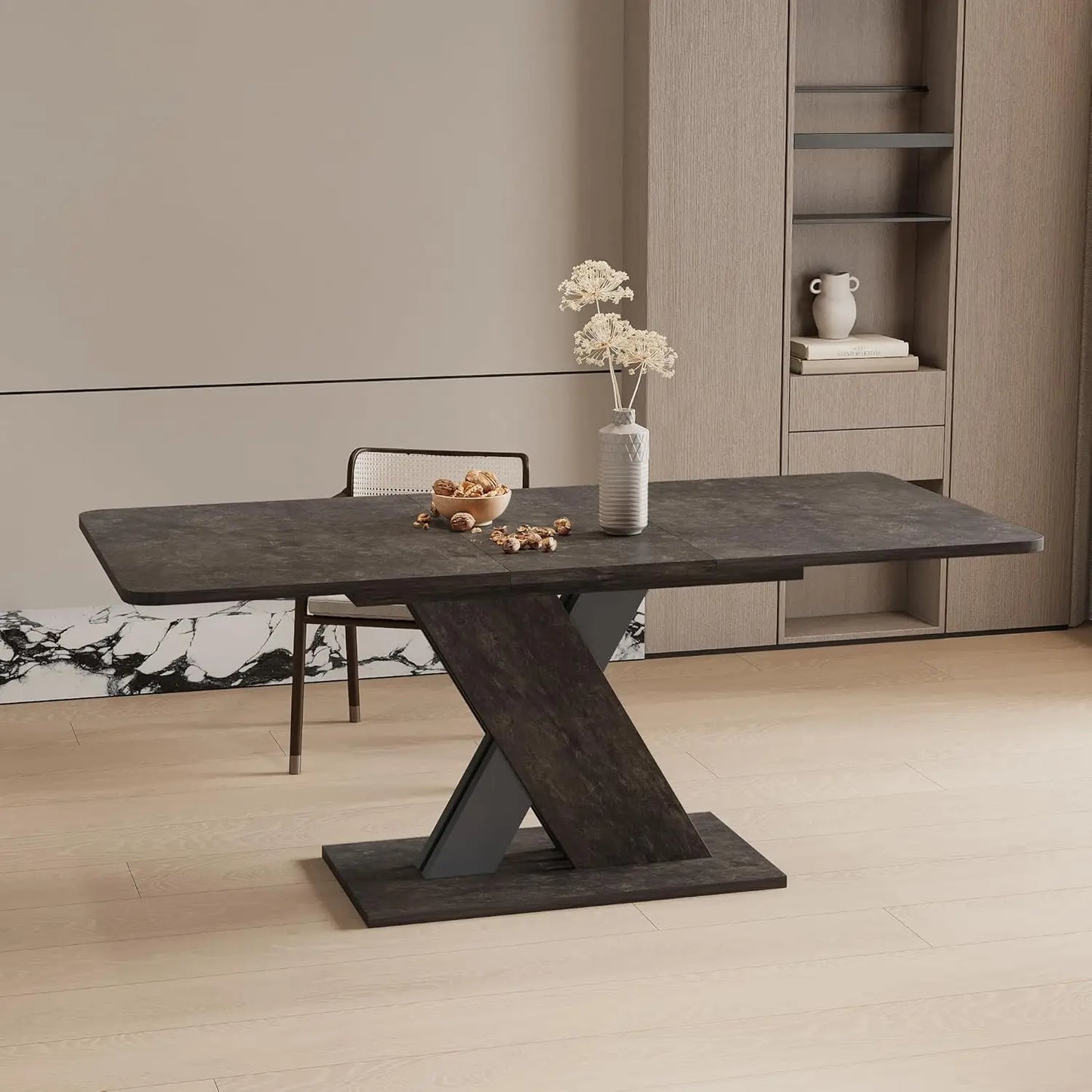 Extendable Dining Table for 6 8 10 12 Person, 70.8"-106.3" Rectangular Transformer Kitchen Table, Modern Space-Saving Extra Long