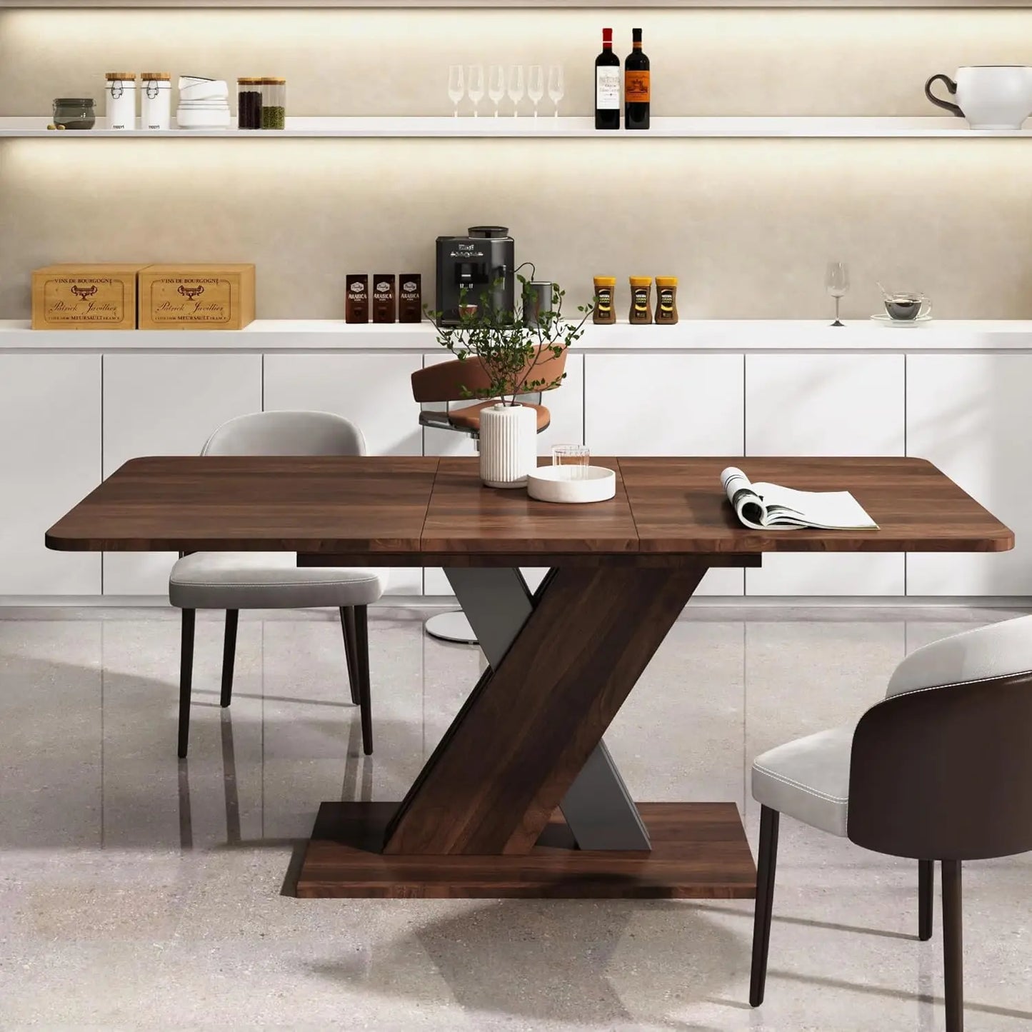 Extendable Dining Table for 6 8 10 12 Person, 70.8"-106.3" Rectangular Transformer Kitchen Table, Modern Space-Saving Extra Long