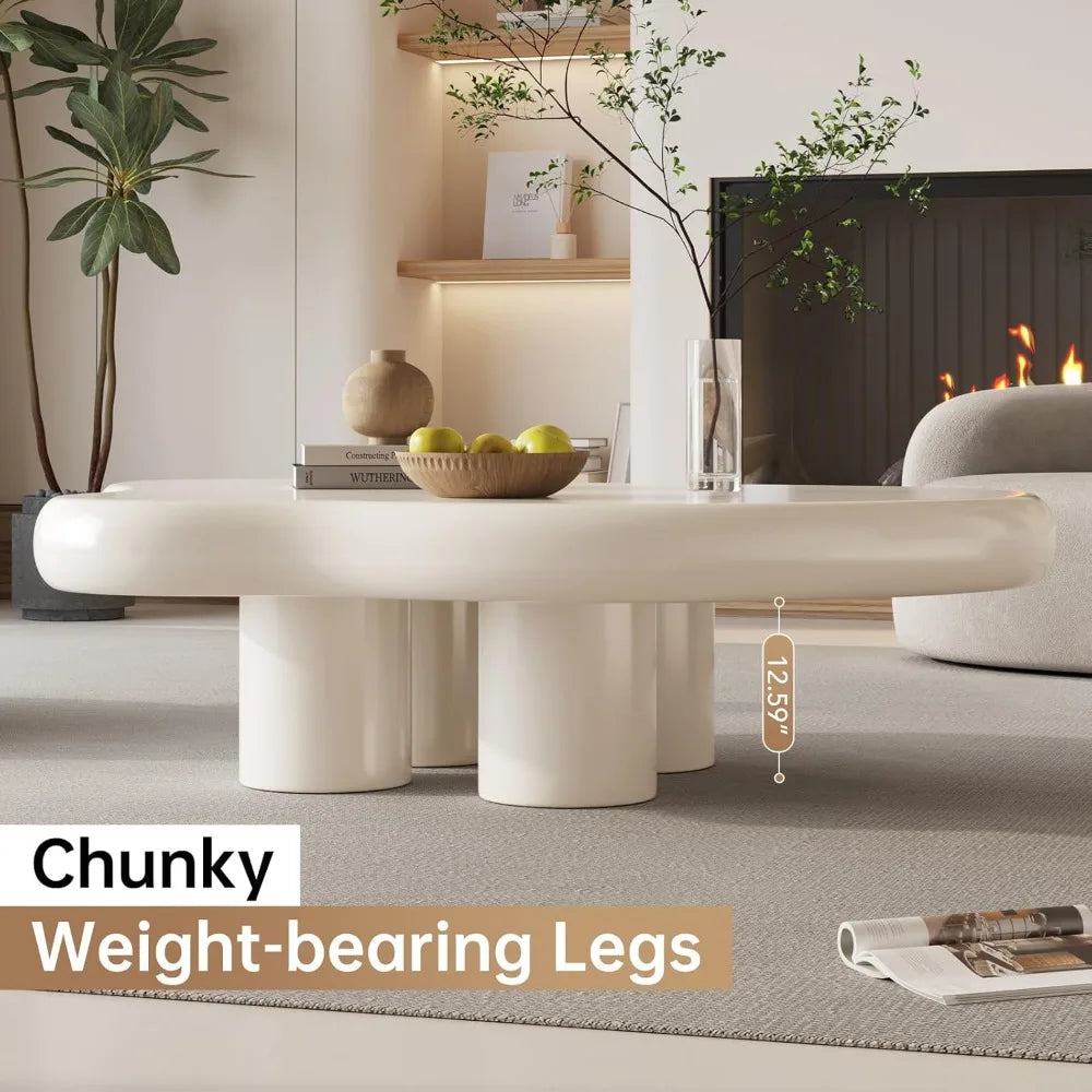 Cream White Coffee Table - Cute Cloud Design Sofa End Table with 4 Legs for Living Room