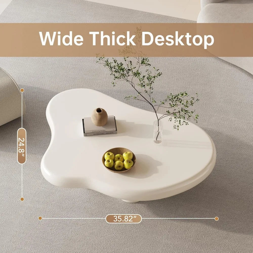 Cream White Coffee Table - Cute Cloud Design Sofa End Table with 4 Legs for Living Room