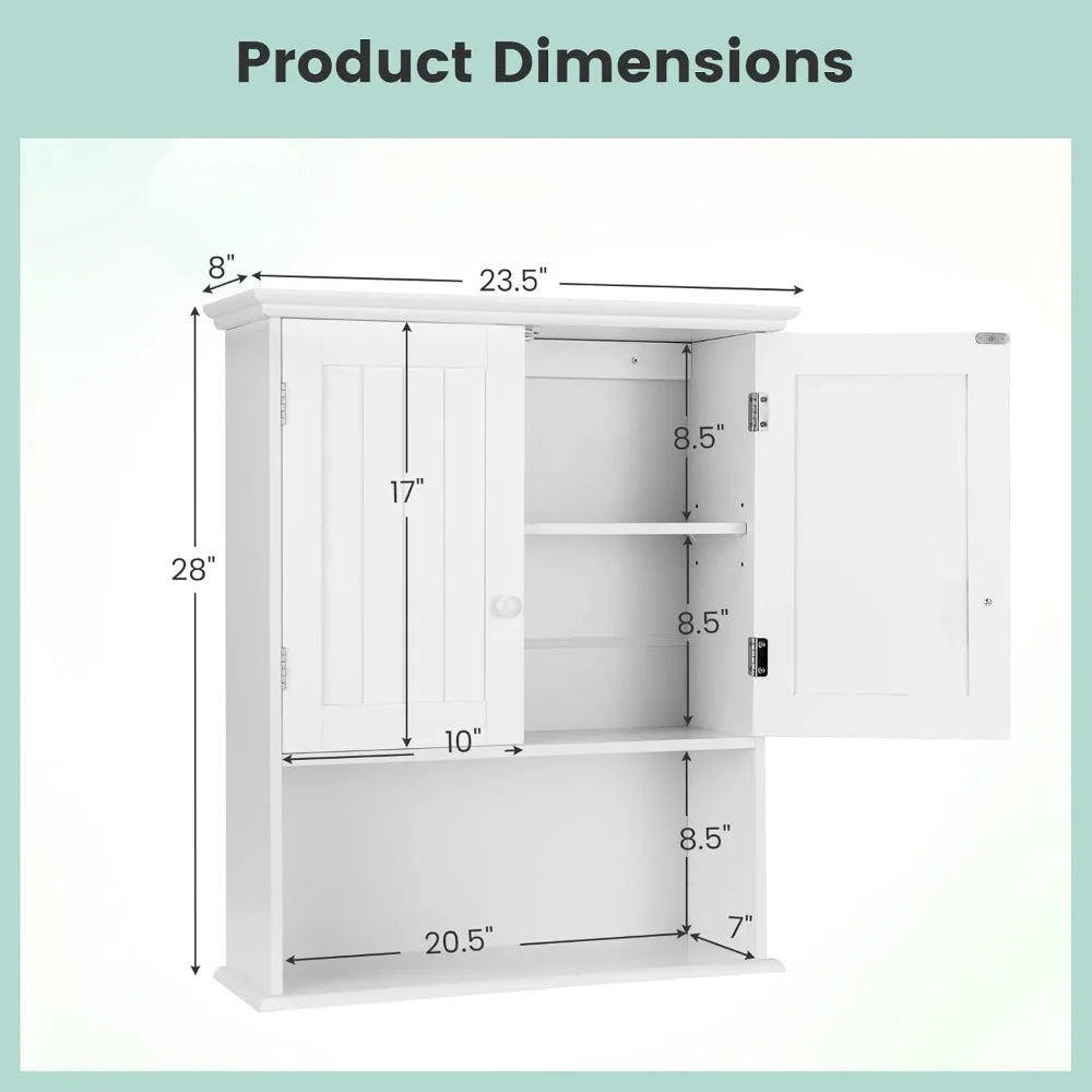 Bathroom Cabinet Wall Mounted, Bathroom Storage Cabinet w/Adjustable Shelf, 2-Door Bathroom Wall Cabinet, Over The Toilet Cabin